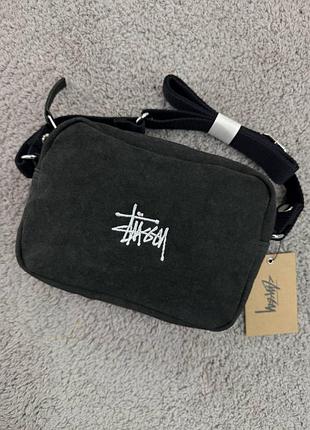 Мессенджер stussy тканевый черный сумка через плече стуси (b)