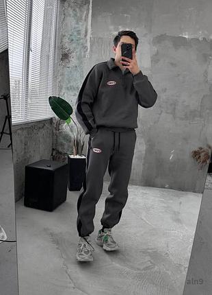 Чоловічий спортивний костюм преміум якості утеплений флісом, комплект двійка зима осінь змійка