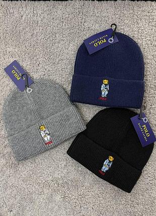 Шапка polo ralph lauren черная акриловая поло на зиму (b)