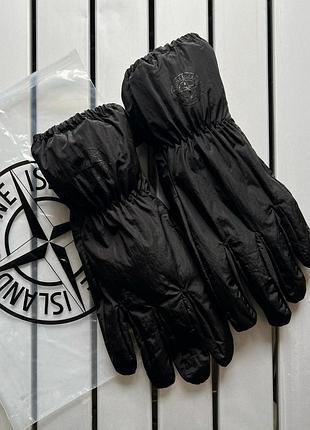 Зимние мужские варежки stone island черные рефлективные стон айленд на флисе (b)