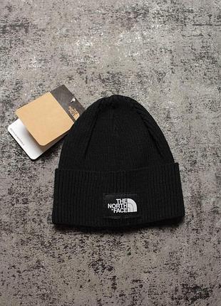 Мужская зимняя шапка the north face черная спортивная зе норд фейс теплая с отворотом (b)