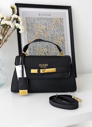 Женская сумка guess enisa черная маленькая гесс с ремешком на плечо (b)