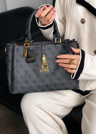 Женская сумка guess james medium серая средняя гесс с ремешком на плечо (b)