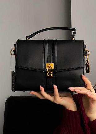 Женская сумка guess ginevra logo черная маленькая гесс с ремешком на плечо (b)