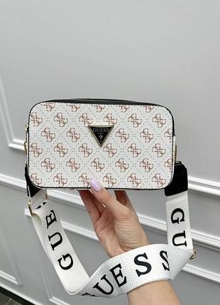 Женская сумка кросс-боди guess белая маленькая гесс с ремешком на плечо (b)