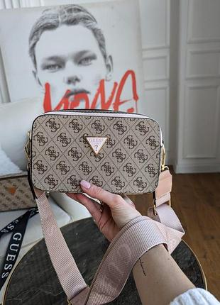 Женская сумка кросс-боди guess коричневая маленькая гесс с ремешком на плечо (b)