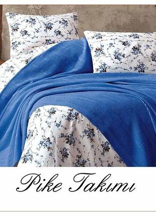 Постельное белье с вафельным покрывалом la villa mavi синий