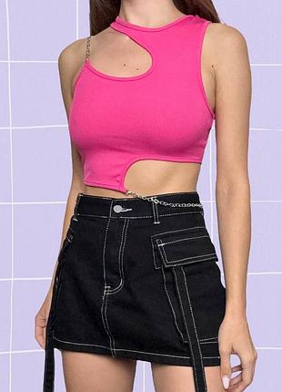 Ассиметричный y2k топ в рубчик с цепочкаими