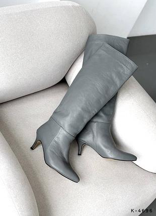 Накладной платеж ❤ натуральные кожаные высокие сапоги трубы на низкой шпильке демисезонные и зимние утепленные байкой мехом с острым носом