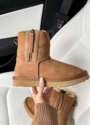 Натуральні уггі ugg classic mini zip. ugg zip mini chestnut
