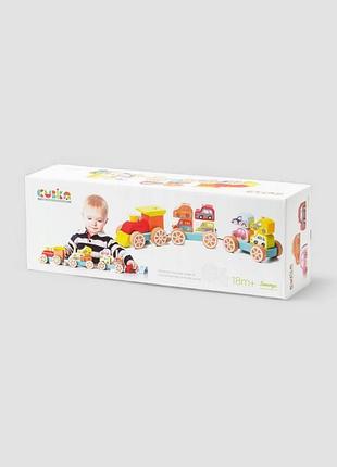 Деревянный поезд с машинками cubika 13999 • развивающая игрушка из дерева • для детей 18м+ (игр988)