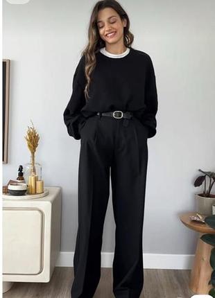 Брюки с защипами шерсть классика высокая посадка штаны с защипами костюмные черные