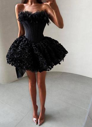 Жіноча святкова міні коротка фатінова костюмна сукня плаття з відкритими плечима