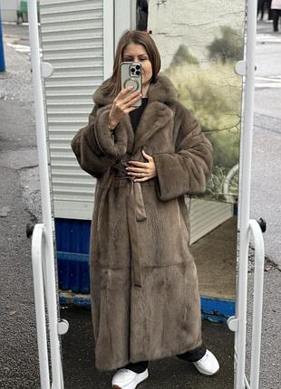 Неймовірна норкова шуба жіноча зимова шуба з імпортної норки англійский комір приталена з потайним поясом