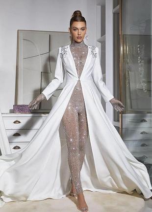 Комбенізон бежевий прозорий сітчастий камні стрази блискучий