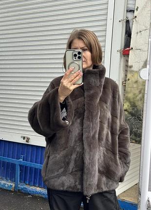 Натуральна норкова шуба мокко стійка воріт паркетна викладка