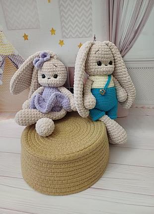 Зайка балерина, вязаная игрушка, мягкая игрушка