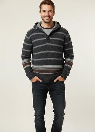 M&s north coast джемпер пуловер xl сірий вовняний у смужку, зимовий, теплий, з капюшоном