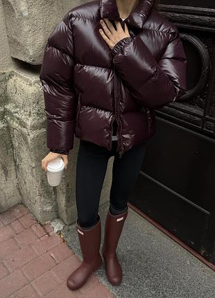Дутый пуховик пуфер с воротником глнянцевый