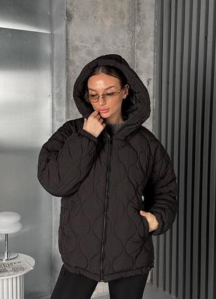 Женская стеганая куртка черная эко пух