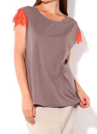 Блуза - топ "паучок" с декоративными вставками из яркого эластичного кружева (замеры).