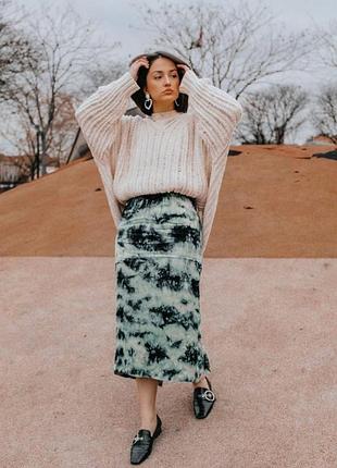 Стильна спідниця міді принт тай-дай zara xl-l сатинова, віскоза