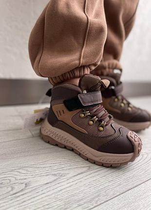 Детские теплые зимние ботинки на липучке удобные томики на овчине противоударный носок