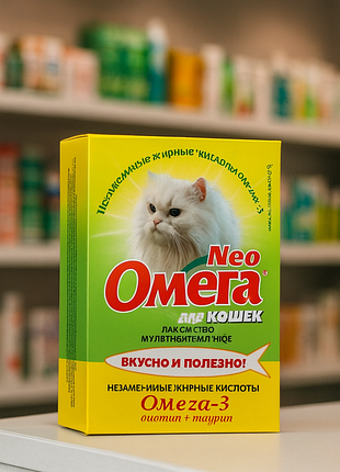 Витамины омега neo для кошек с биотином, 90табл