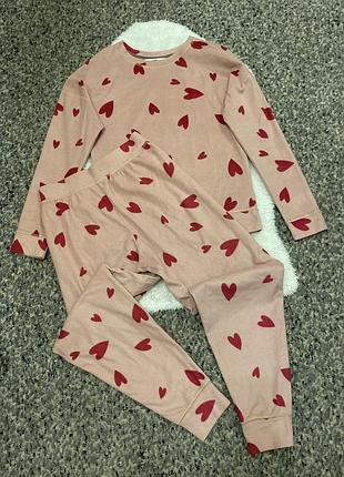 Флісова піжама в принт сердечко /домашній комплект /домашній одяг 261125