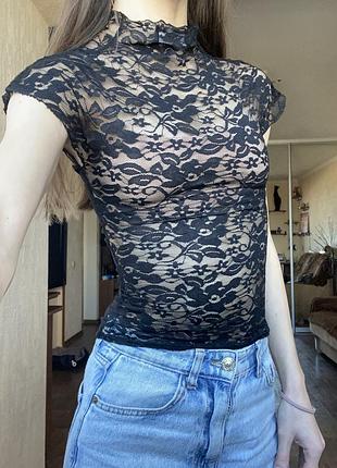 Двусторонний черный кружевной топ с красивой спинкой