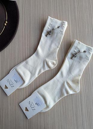 Носки женские zznn белые крест демисезонные 2701629