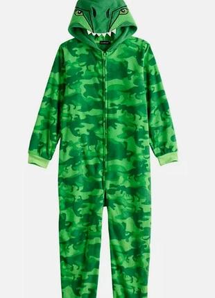 Детский флисовый кгуруми для мальчика в виде динозавра saint eve by komar с капюшоном на 7-8 лет
