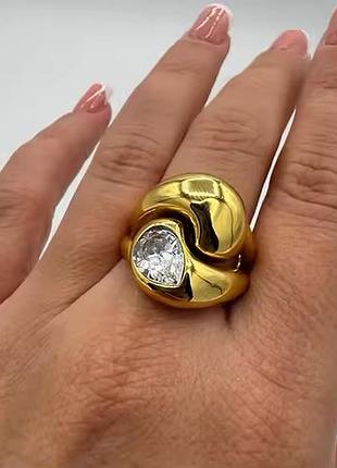 Кольцо массивное капли вставка цирконий нержавеющая сталь