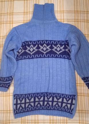 Теплий зимовий довгий синій светр з ангорової вовни