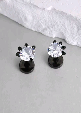 Готические серьги гвоздики с когтями, цирконы, медсталь, готика, унисекс