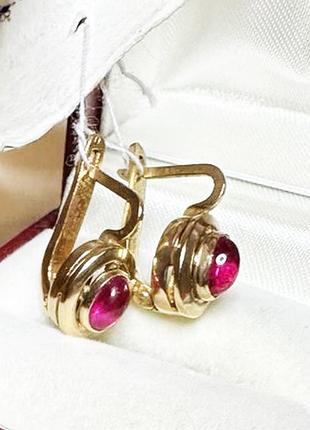 Вінтажні срібні сережки з позолотою, вставки - рубін кабошон (корунд)