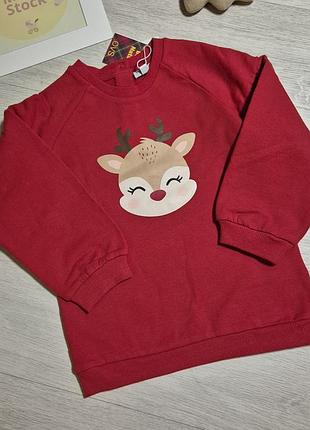 Новорічний світшот з оленям червоний/ сірий 80 см та 98 см