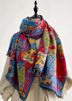 Шикарний м'який теплий великий шарф з котиками 😻