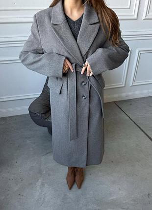 Пальто под пояс на пуговицах шерсть кашемир
