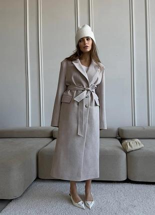 Пальто с поясом на пуговицах шерсть кашемир