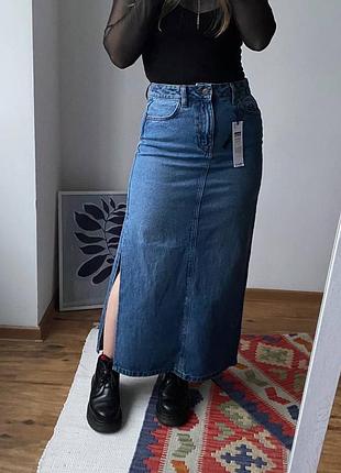 Нова джинсова спідниця з розрізом noisy may