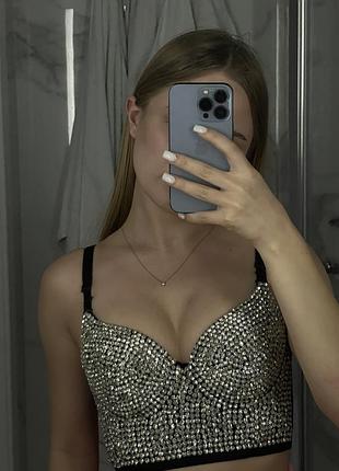 Топ зі стразами чорний | розмір: s/m