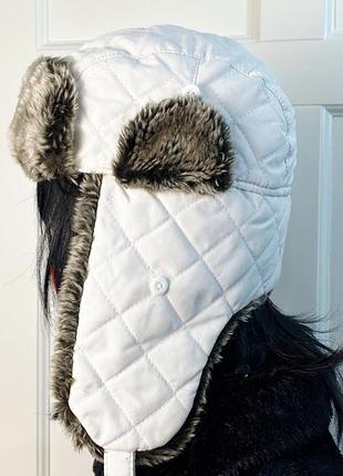 Белая стеганая шапка ушанка atlas for women франция с мехом