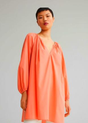 Яркое хлопковое платье оверсайз h&m объемный рукав