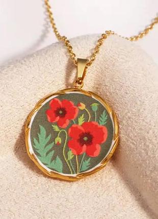 Цепочка с кулоном цветы мак нержавеющая сталь stainless steel