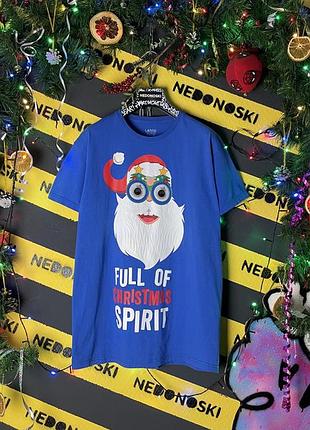 Новорічна різдвяна футболка з принтом санта в 3d окулярах