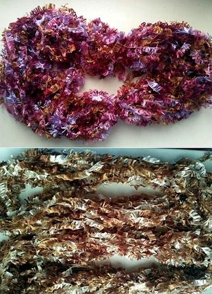 Набор  для рукоделия пряжа нитки пушистые акрил 3 цвета и плюшевая меланж тона коричневый и  сиреневый