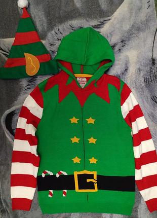 Новогодний свитер с шапочкой, размер l