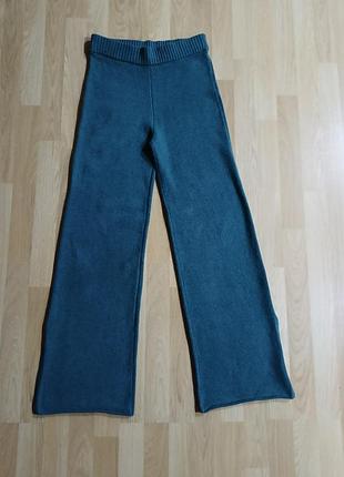 Трендовые женские теплые трикотажные струящие брюки, штаны палаццо с разрезом h&amp;m