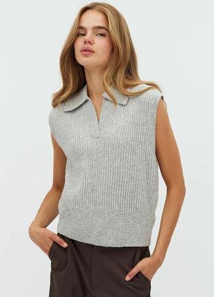 Укороченный вязаный oversize желет only, желетка теплая вязаная, жилет в стиле поло